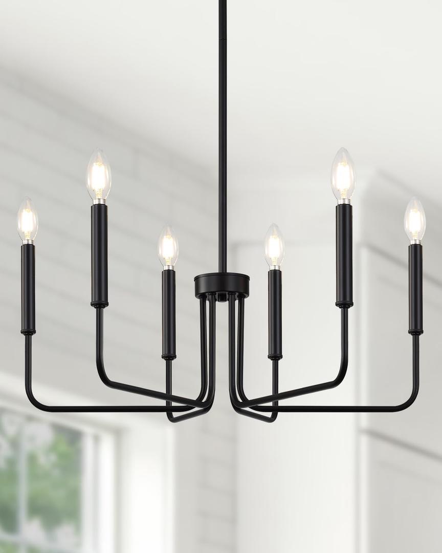 Yunnix 6 Light Matte Black Chandelier Modern Farmhouse Chandelier for Dining Room Light Fixtures Ceiling Hanging, Iron Chandelier for Bedroom, Foyer, Entryway, Kitchen, Living Room and Entryway