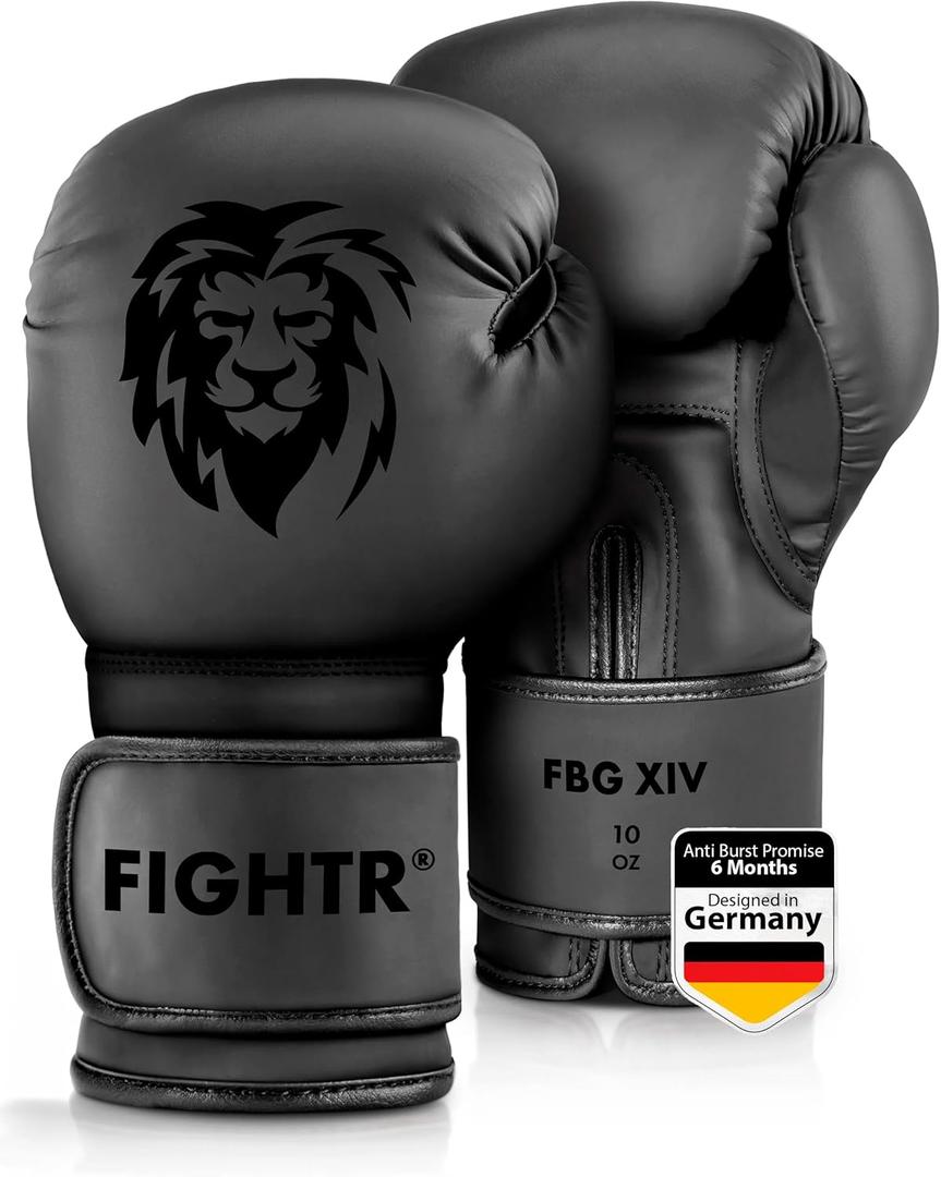 FIGHTR Boxing Gloves - Maximum Protection & Stability | Boxing Gloves for Boxing, MMA, Muay Thai & Kickboxing | Sizes 8-16 oz (All Black)