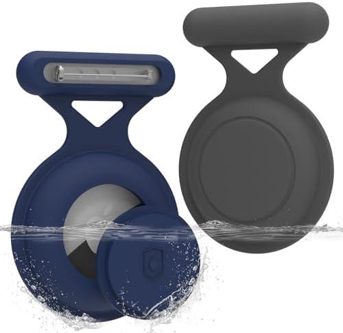 Waterproof Airtag Holder for Kids (4Pack), Hidden Air Tag Case with Pin, Full Cover GPS Tracker Clip Compatible with Apple Airtag for Toddlers, Children, Elderly, Clothing, Backpack (Gray/Blue)