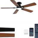 52 inch Ceiling Fans with Lights, Brown Low Profile Ceiling Fan with Remote Control and App, Double-sided Fan Blades, 3CCT Dimmable LED, Noiseless, Flush Mount Ceiling Fan for Bedroom, Patio