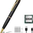 64GB Mini Hidden Camera Pen, 1080P FHD Nanny Cam with 300 Min Long Battery Life, One-Button Operation, Metal Body Micro Security Camera for Home Office (64GB with Box)