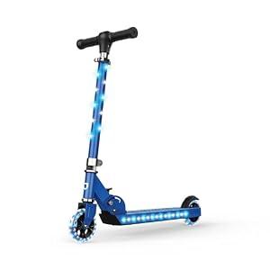 Jetson Jupiter Kick Scooter with LED Lights on Deck and Wheels, Height Adjustable Handlebar and 4 Inch Wheels, Easy Folding Mechanism, Blue