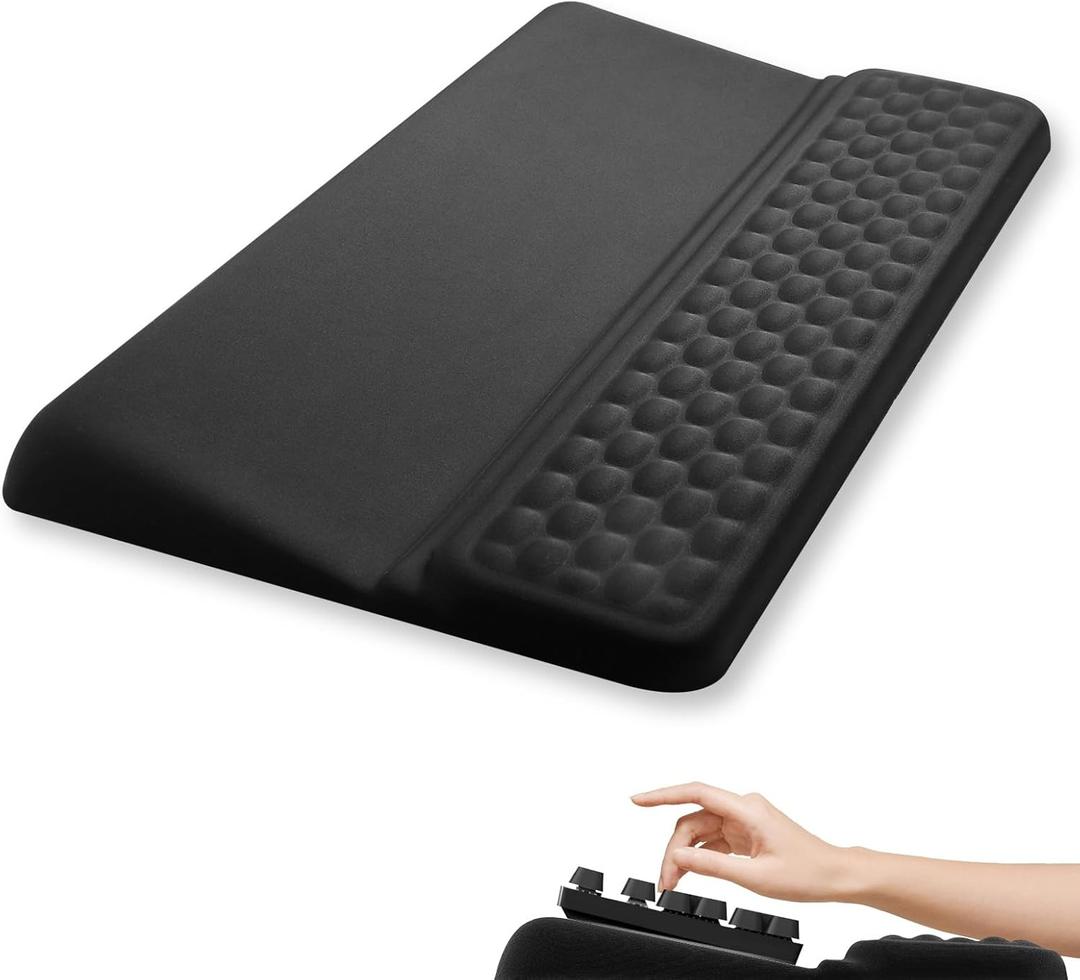 2-in-1 Ergonomic Keyboard Wrist Rest with Keyboard Lift, Soft Memory Foam Coating, Non-Slip PU Base, Desk Accessories 43 cm for Work and Gaming (Black)