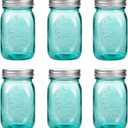 16 oz Teal Mason Jars with LidsRegular Mouth Canning Jar, 6 Pack Multifunction Glass Container, for Storage, Canning, Pickling, Preserving, Fermenting, DIY Crafts & Decor