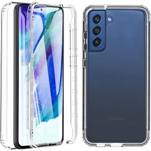 3 x Hensinple for Samsung Galaxy S21 FE Case, Samsung S21 FE Case with Built-in Screen Protector, 360 Full Body Military Grade Drop Protection Silicone Bumper Cover Phone Case for Samsung S21 FE (Clear)