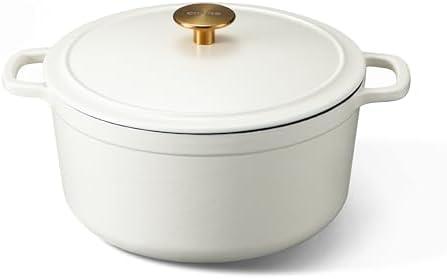 CAROTE 5QT Enameled Cast Iron Dutch Oven Pot with Lid, Heavy-Duty Dutch Oven for Sourdough Bread Baking, Braising, Stews, Roasting, Healthy & Non-Toxic, Dual Handles, All Stovetop Compatible, Oven Safe up to 500° F, Cream White