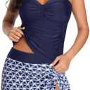 Yonique Womens Underwire Tankini Swimsuits with Skirt Two Piece Bathing Suits Tummy Control Swimwear S