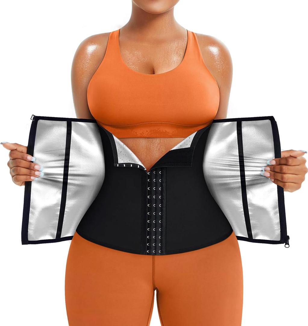 TrainingGirl Waist Trainer for Women Lower Belly Waist Trimmer Corset Tummy Wrap Workout Sweat Belt Band Sports Sauna Suit (Large, Black-silver Inner)