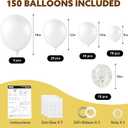 JOYIN 150 Pcs White Balloons, Different Sizes 18 12 10 5 Inch White Latex Balloon Arch Kit with Instruction for Birthday Decoration Party Graduation Wedding Holiday