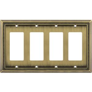 Henne Bery Sunken Pearls Heavy Duty Decorative Wall Plate Switch Plate Outlet Cover (Quad Decorator, Antique Brass)
