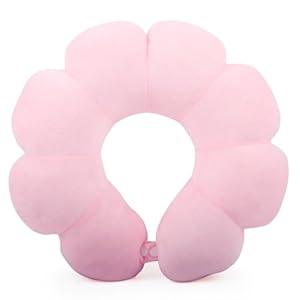 Sexysamba Flower Travel Neck Pillows for Airplanes Breathable Cotton U-Shaped Neck Pillow for Kids & Adults Head Neck Chin Support Rest Pillow for Traveling, Car, Train, Bus, Recline, Home, Office, Pink
