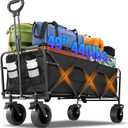 49" Extra Long Wagons Carts Foldable, 440 LBS Large Capacity Collapsible Wagon Heavy Duty with Wheels, Portable Utility Folding Wagon for Beach, Garden & Camping