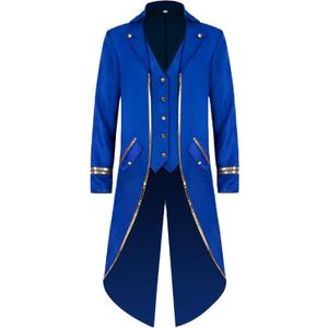 GRAJTCIN Steampunk Jacket Men Tailcoat Victorian Renaissance Costume Pirate Coat Vintage Masquerade Gold Trim Frock Coat (X-Large)