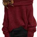 PRETTYGARDEN Women's Off The Shoulder Sweater Long Sleeve Tops 2026 Fall Loose Knit Pullover Sweaters Winter Clothes (Medium, Wine Red)