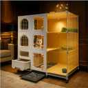 Cat Cage Indoor with Litter Box, Complimentary Bed, Bowl, Cleaning Three Piece Set, Large Cat Enclosure, Cat House with Wheels Outdoor, Small Animal Cage Cat Kennel, White, 41.8(L) x 18.1(W) x 46.1(H)