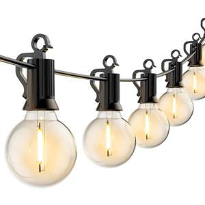 Brightown Led String Lights Outdoor 55Ft G40 Patio Lights with 52 Led Shatterproof Bulbs(2 Spare), Waterproof Led Globe Hanging Lights for Backyard Porch Bistro Balcony Decor, E12 Socket, 2200K (Black)