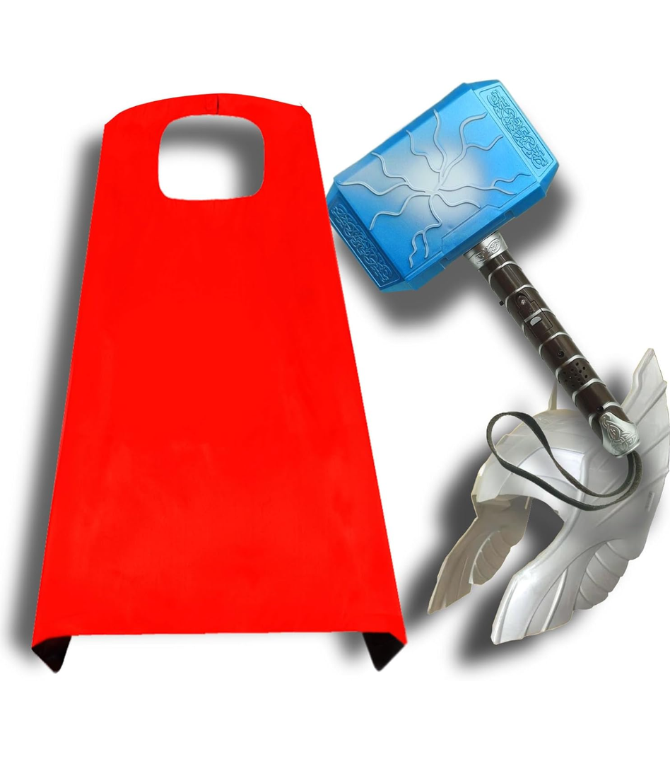 Children's Hero Character Toys Hammers and LED Light Mask Cape Children's Role-Playing Costumes Gifts for Children