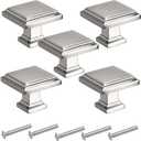 5 Pack Cabinet Knobs Brushed Nickel, Kitchen Cabinet Hardware Square Knobs, Stainless Steel Cabinet Knobs for Dresser Drawers, 1-1/4 inch