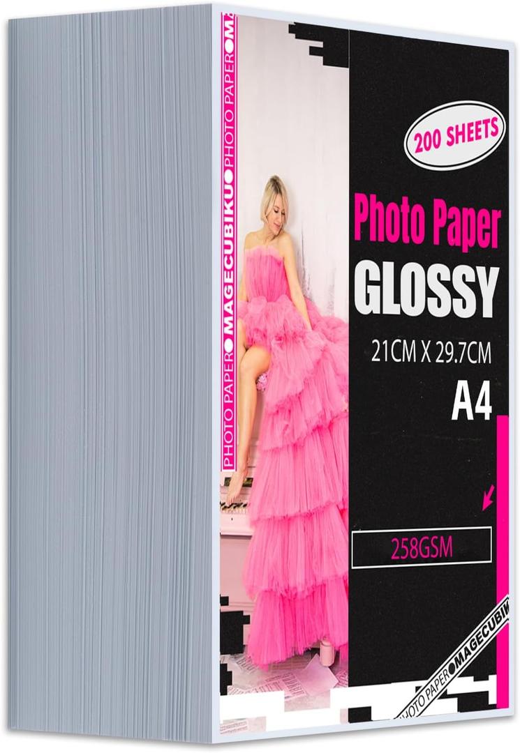 Inkjet Photo Paper 8.5x11 Inches,Glossy 200 Sheets 70 lb/258 gsm Premium Heavyweight Photographic Paper for Inkjet Printer Instant Dry Professional Postcard Picture Use Dye Ink