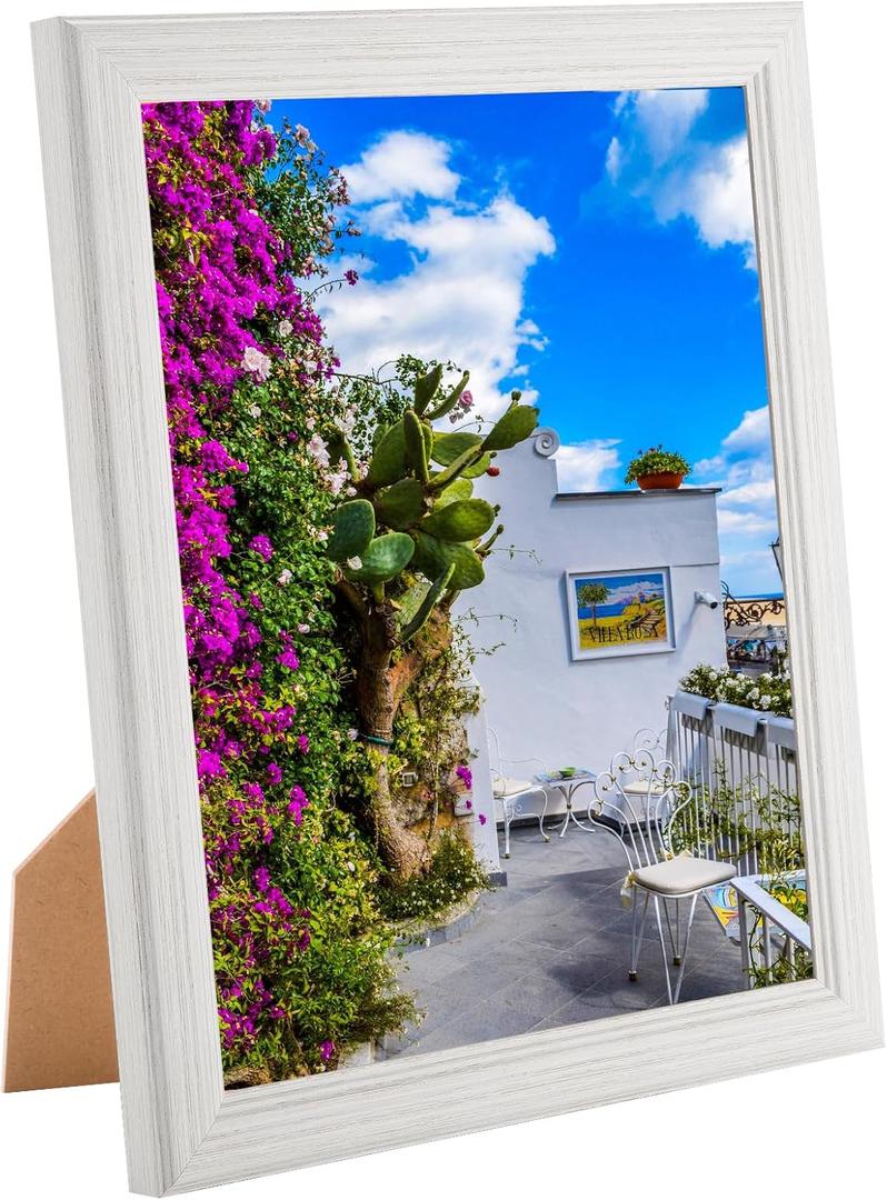 10x12 Wood Frame White, Natural Woodgrain 12x10in Picture Frame, Rustic Wooden 10 x 12 inch Gallery Photo Poster Frame with HD Plexiglass, Horizontal Vertical Wall Mounting Tabletop Display 1Pcs