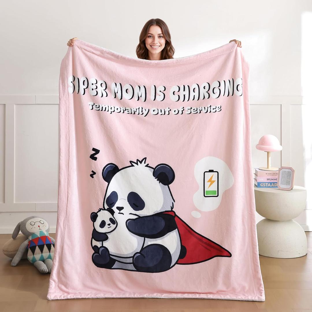 weigelia Mom is Charging Blanket - Pink Soft Fleece Throw Blanket Gift for Mom, Cozy Throw for Women, Couch Blanket for Christmas, Birthday, Mothers Day, 50"x60"