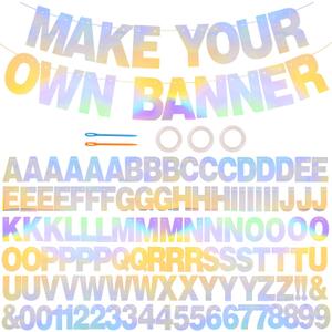 BEISHIDA 116 PCS A-Z DIY Letter Banner Kit Make Your Own Banner Including 111 Letters and Numbers 3 Rope and 2 Threading Device,Customized for Birthday Graduation Wedding Decor Laser Silver
