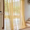 Stripe Gold Sheer Curtains 120 Inch Length Extra Long With Grommets Semi Transparent for Living Room and Bedroom Set of 2 Light Filtering