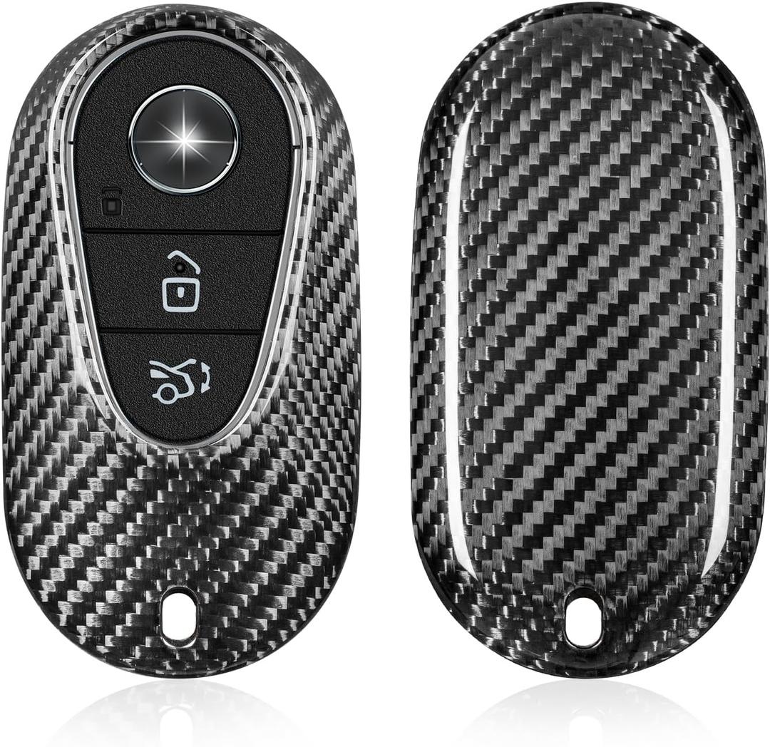 T-carbon Key Fob Cover Compatible with Mercedes Benz,Real Glass Fiber Key Case Key Shell Protector fits for Benz EQE350 S580 C300 C Class S Class G Class E Class Key Fob Cover,Silver Black