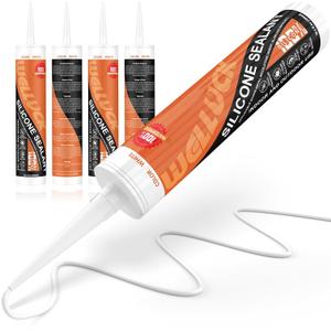 WELLUCK White Silicone Caulk, 100% Waterproof Silicone Sealant Adhesive Caulking,for RV, Kitchen,Bathroom, Window, Door, Glass,10.2FL.OZ/300ML (4-Pack)