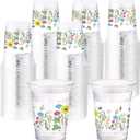 Hushee 60 Pcs Floral Cups with Spring Summer Flower 16 oz Wildflowers Plastic Disposable Drinking Cups for Summer Spring Birthday Baby Shower Party Supplies(Wild Floral)