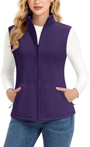 MAGCOMSEN Women's Fleece Vest Outerwear Sleeveless Lightweight Zip Jacket Warm Soft Hiking Running Vest Zipper Pockets, XL