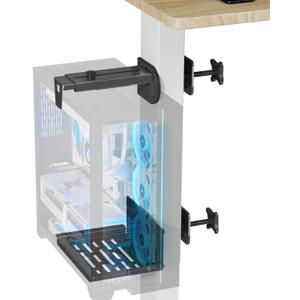 JOY worker Under Desk PC Mount for Standing Desk, Clamp-On Desk Leg Computer Mount, No Drilling, Adjustable Computer Case CPU Holder Holds Up to 44lbs, Black PC Tower Mount