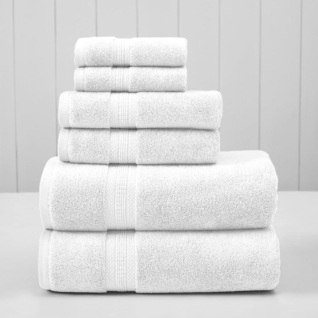 Modern Threads 6-Piece Rayon from Bamboo & Cotton Blend Towel Set - Ultra Soft & Absorbent, White, 54 inches x 30 inches
