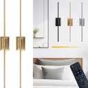 Battery Operated Wireless Wall Sconce - Modern Rechargeable Led Sconces in Black Gold Silver - Bedroom Decor Stick On Lights Set of 2 - Long Indoor Living Room Bathroom Remote Wall Light