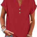 ANRABESS Womens Short Sleeve Henley Tops V Neck Dressy Casual Blouses Summer Trendy Tee Shirts 2025 Vacation Fashion Clothes, Size M
