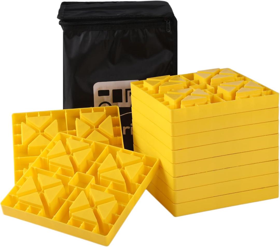 10 Packs Camper/RV Leveling Blocks Interlocking and Anti-Slip Design with Carrying Bag Heavy-Duty for Camper Travel Trailer Yellow