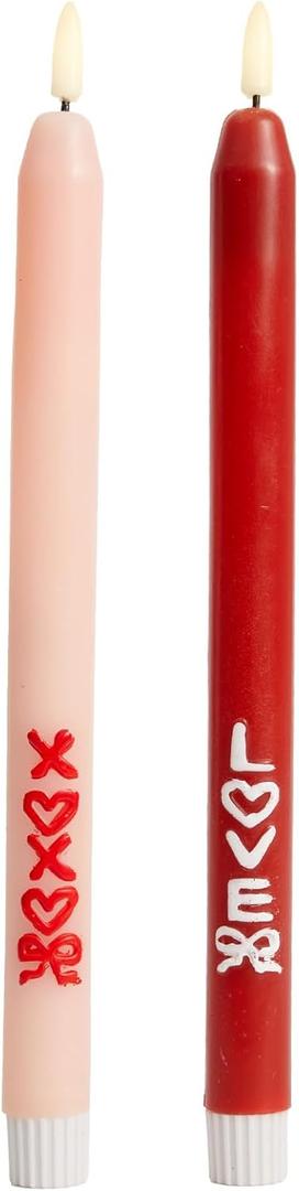 DN DECONATION Flameless Taper Candles Set of 2, Red & Pink Valentine LED Candles - Battery Operated XOXO & Love Decor Candles for Romantic Home, Wedding, Gift for Her