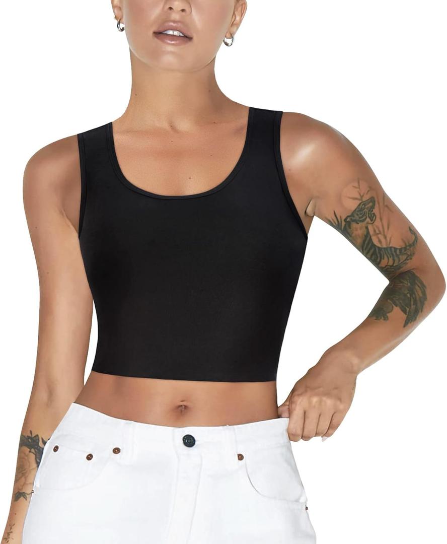 LODAY Women Transgender Tomboy FTM Elastic Chest Binder Bra Pullover Tank Top (Black, XL)