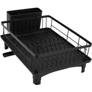 Pssopp Other Kitchen Storage and Accessories Saving Utensil Dish Rack Drainer with Cutlery Utensil Holder for Kitchen Counter Apartment Dish Drying Rack, Space for (Black)