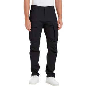 Plaid&Plain Men's Cargo Pants Slim Fit with Articulated Knees (32W x 32L, Black)
