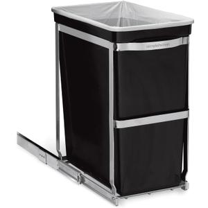 Simplehuman 30 Liter / 8 Gallon Under Counter Kitchen Cabinet Pull-Out Trash Can, Heavy-Duty Steel Frame