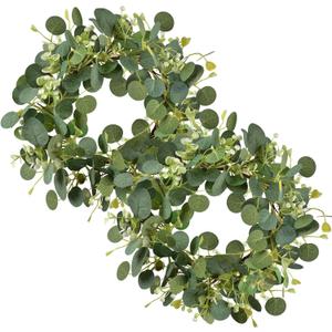 LSKYTOP 2PCS Green Eucalyptus Wreaths 12'' Artificial Spring Summer Eucalyptus Leaf Wreaths with Berries for Home Farmhouse Front Door Decor