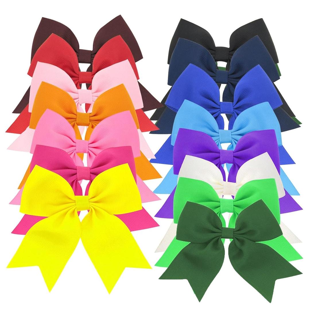 15-Pcs 4.3-Inch Cheer Bows, Bows for Girls, Girls Hair Bow With Alligator Clips, Grosgrain Ribbon Bow, Stylish Hair Accessories for Little Girl, Teens, and Cheerleaders