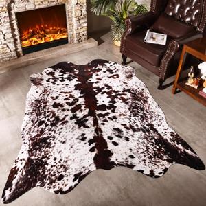 Premium Cowhide Rug, 4.6 x 5.2 Feet, Western Decor Faux Cowhide, Thickened Cow Print for Bedroom, Living Room, Home Office Decor (Brown White)