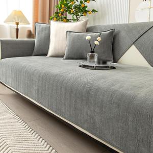 Funny Fuzzy Couch Cover,Chenille Couch Furniture Protector,Funny Fuzzy Couch Covers for Sofa,Funny Non Slip Sofa Covers,All Seasons Generic Couch Covers,27.6x70.9in-Herringbone-Grey