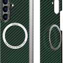 Carbon Fiber for Samsung Z Fold 7 Case, Carbon Texture Case Made of Aramid Fiber, Ultra Slim Protective Cover with Magnetic, for Samsung Galaxy Z Fold 7 5G Phone Case Supports Green