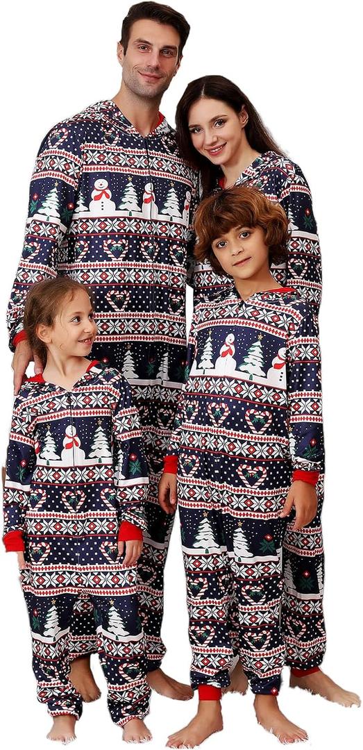 VNVNE Matching Christmas Onesie Pajamas for Women/Men/Couples/Family, Xmas Holiday Long Sleeve One-Piece Adults Pjs Sleepwear (M)