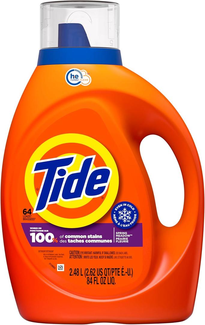 Tide Laundry Detergent Liquid, Spring Meadow Scent, 64 Loads, 84 fl oz, Works on 100% of Common Stains