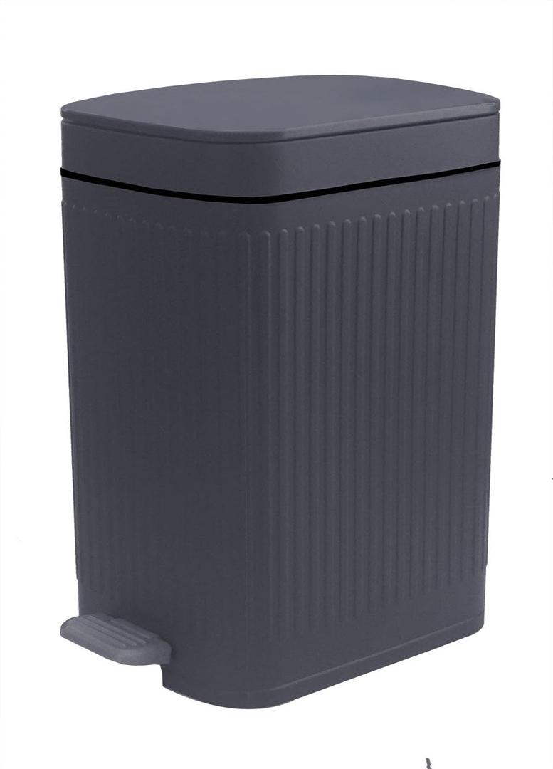 Feisco Small Trash Can with Lid,Small Bathroom Trash Can with Foot Pedal and Press Type Lid,Slim Step-On Trash Bin Wastebasket Garbage Can for Kitchen,Bathroom Office, Bedroom (Gray, 2.6 Gallon)