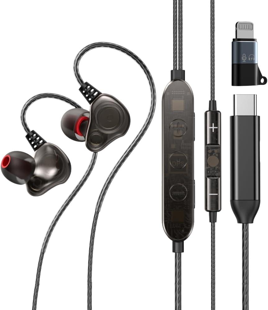 EzKV Karaoke Headset with Built-in Sound Card Wired Microphone & Headphones for Singing, Live Streaming & Recording, Plug & Play with iPhone (Lightning), USB-C & PC (Black)